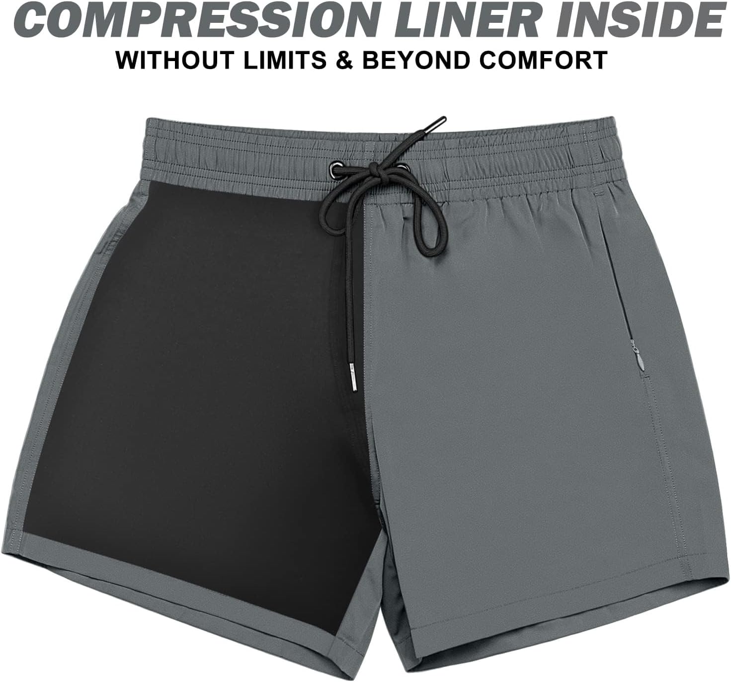 BRISIRA Mens Swim Trunks Swim Shorts Quick Dry 5 inch Inseam Beach Shorts with Compression Liner and Zipper Pocket - Image 4