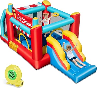 BOUNTECH Inflatable Bounce House with Ball Pit, Ice Cream Kids Bounce House with Slide, Ring-toss, Basketball Hoop, 480W Blower, Bouncy House for Kids Indoor Outdoor Backyard Birthday Party Gifts