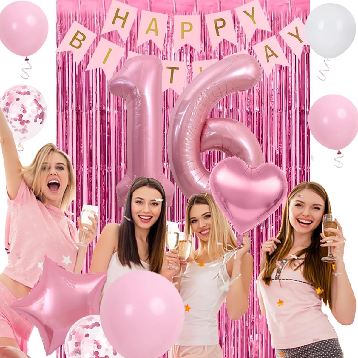 Sweet 16 Party Decorations Pink, 16th Birthday Decorations for Girls, Pink Sweet 16th Birthday Party Decoration for Her, 16th Happy Birthday Banner, for Girls Women 16th Birthday Party Supplies - Image 5