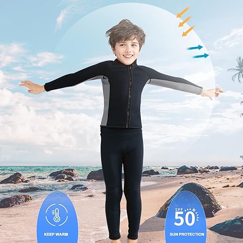 Miniatura 9 de Kids Wetsuit Top 3mm Wet Suit Jacket for Boys and Girls 3T 4 T Toddlers Wetsuit Jacket 2mm Youth Size 6-14