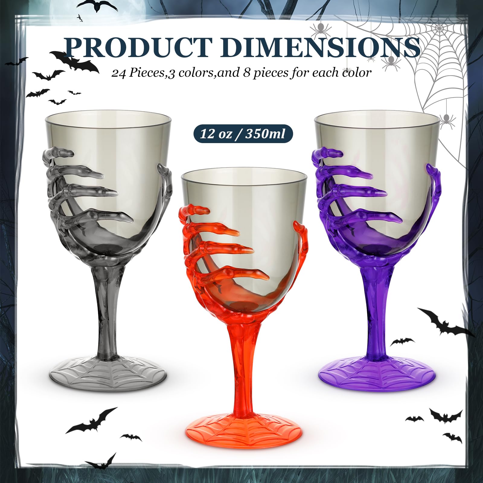 Amazon.com | Dandat 24 Pcs Halloween Skeleton Hand Goblets 12oz Clear  Plastic Halloween Cups Skull Wine Glass Set for Creepy Spooky Party  Decorations(Black, Purple, Orange, Gray): Wine Glasses