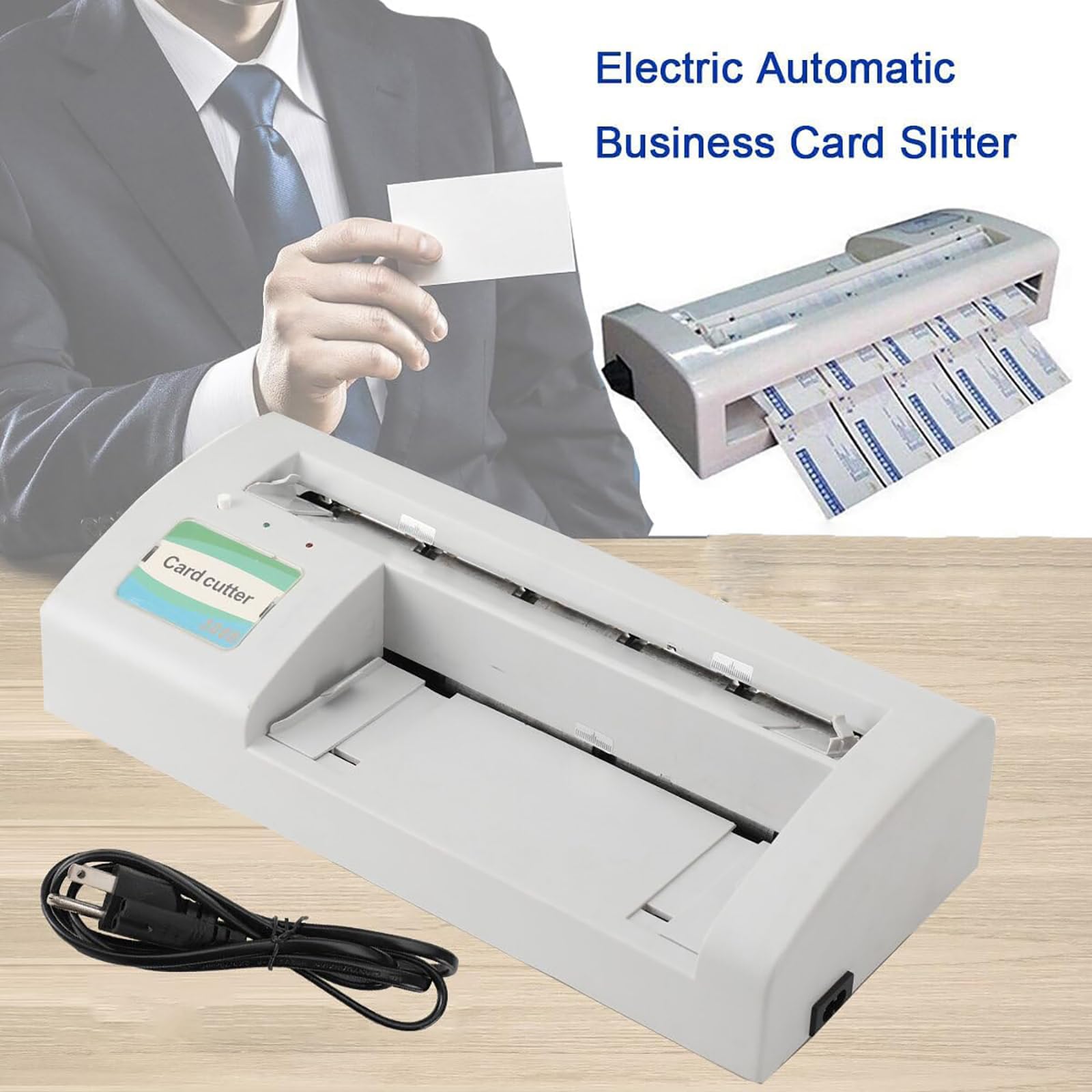 Elektrische Kartenschneidemaschine, A4 & 90 x 54 mm, Automatischer Schlitzer mit Dual-In-Feed, schneidet 30 Karten/Min, unterstützt Papierstärke 120-250 g, für Büro & Druckerei