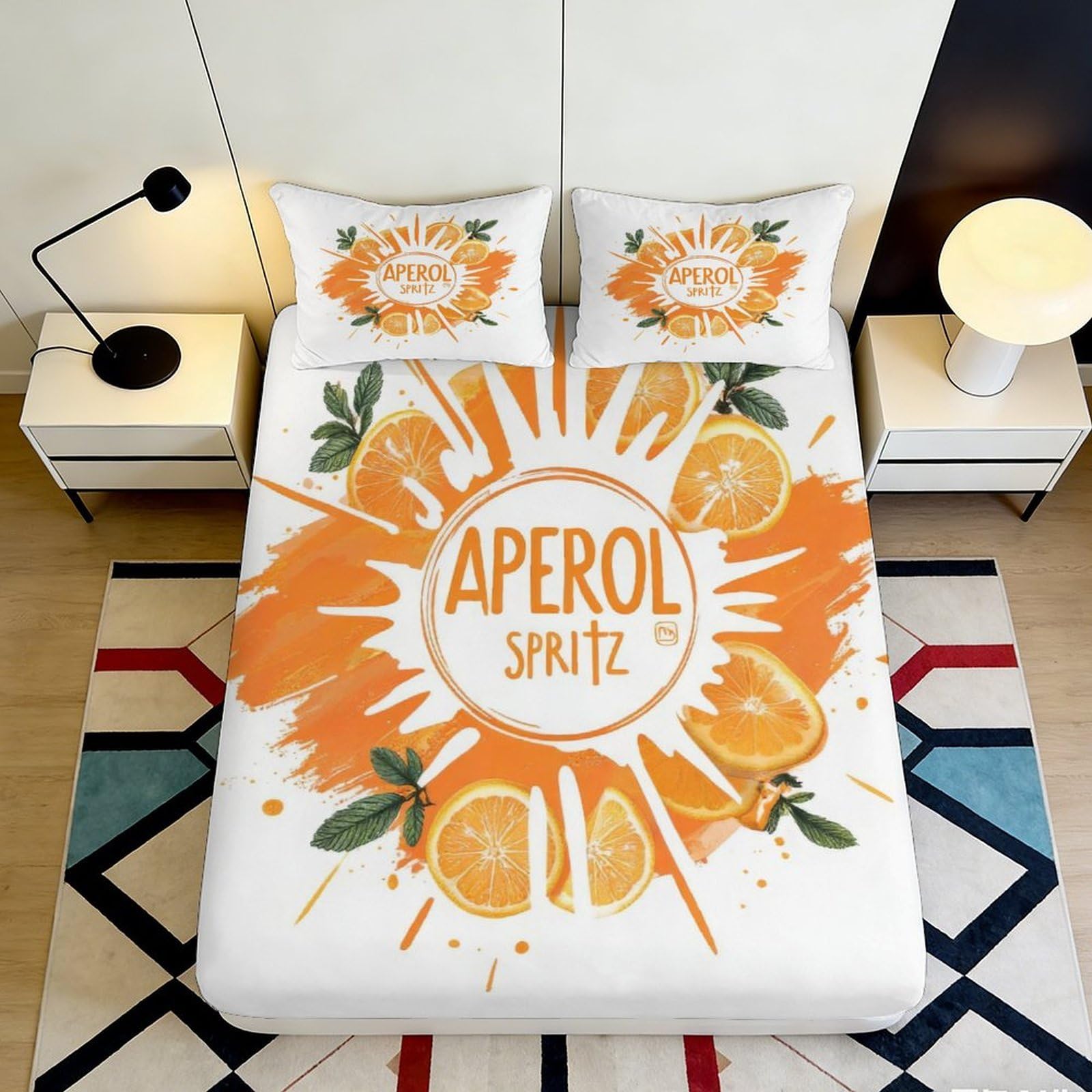 3D Printed Orange Splash Fitted Sheet Microfiber Soft Breathable Citrus Pattern Mattress Cover for Bedroom Dorm Decor 160x200x25cm