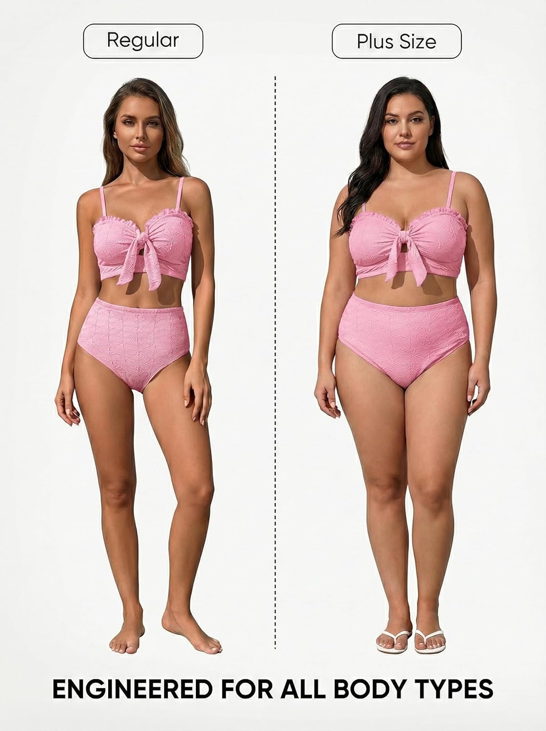 Herseas Women's Seashell Textured Bikini Sets Knotted Front 2 Piece Swimsuits Ruffle Trim Bathing Suits - Image 3