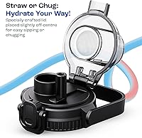 Vista 4 de AQUAFIT 64 oz Water Bottle with Time Marker - 2in1 Straw & Chug Lid - BPA Free Big Water Bottle with Straw - Gym Water Bottle with Strap - Water Jug