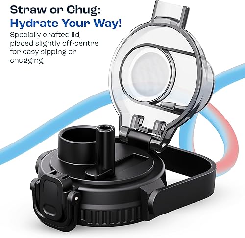 Miniatura 4 de AQUAFIT Botella de agua de 64 onzas con marcador de tiempo, tapa de popote y pico 2 en 1, botella de agua grande sin BPA con popote, botella de agua