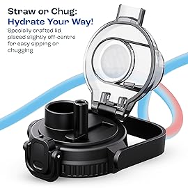 AQUAFIT 64 oz Water Bottle with Time Marker - 2in1 Straw & Chug Lid - BPA Free Big Water Bottle with Straw - Gym Water Bottle with Strap - Water Jug (64 Ounces, Midnight Gray)