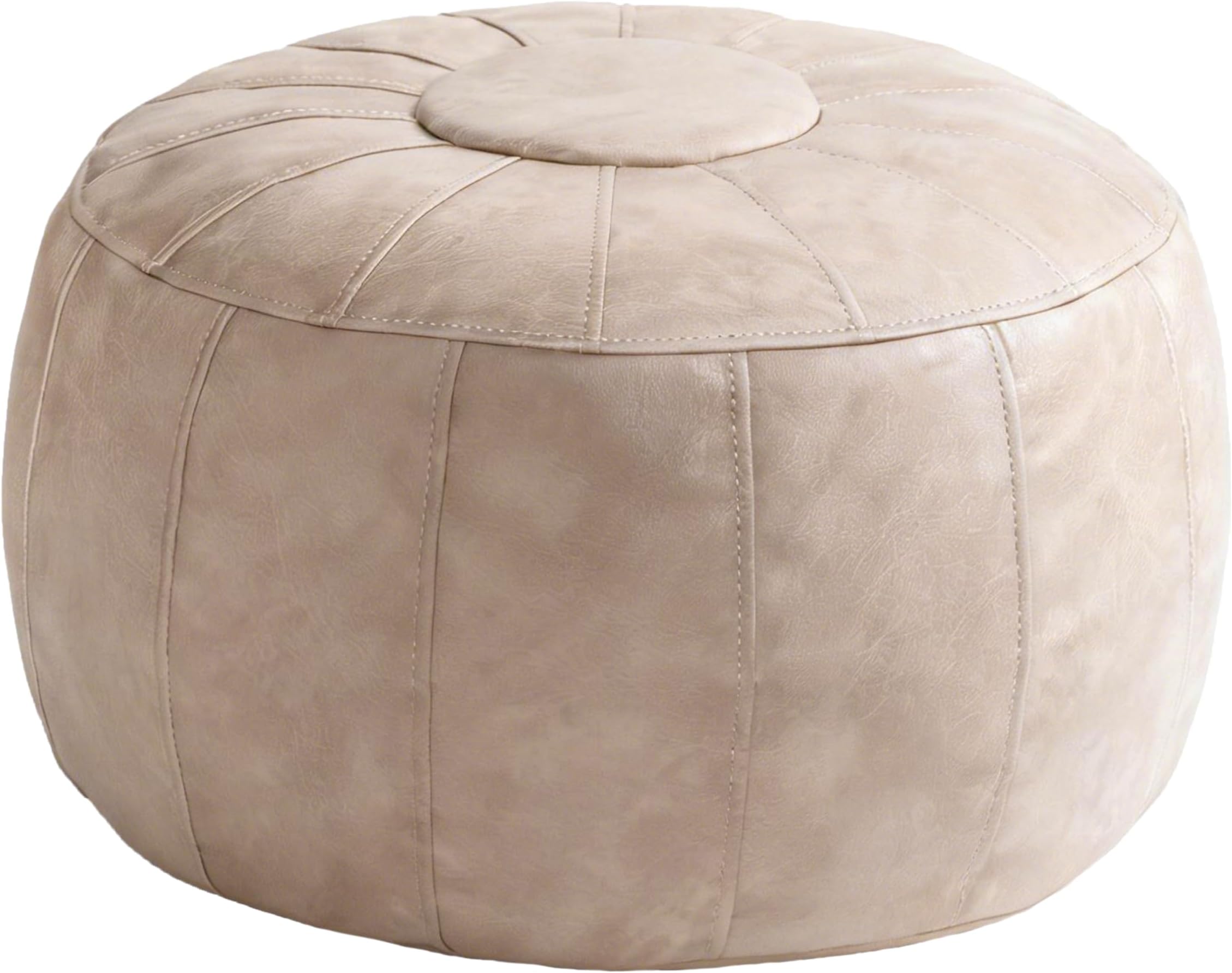 Thgonwid Unstuffed Moroccan Storage Pouf Foot Stool Ottoman Seat Handmade Faux Leather Bean Bag Floor Chair Foot Rest for Living Room, Bedroom or Balcony (Mushroom)