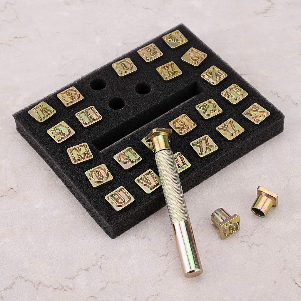 OwnMy Capital Letters Stamp Set, 1/2” / 13mm Alphabet Stamp Tools Set Leather Craft Stamping Tools Leather Art Craft Tool (13mm - 27pcs)