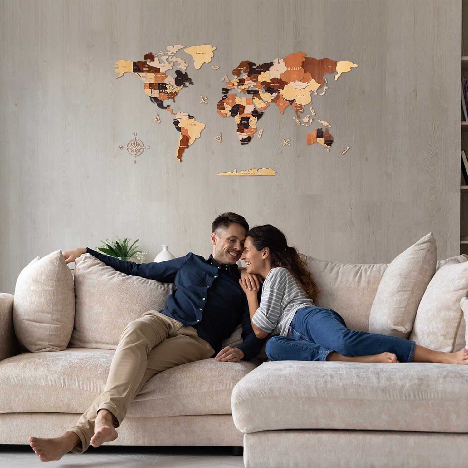 Creawoo 3D Mappa del Mondo in Legno da Parete Decorazione, multistrato mappamondo in legno decorazione da parete arte per casa, ufficio, camera, idea regalo per ogni occasione-100x57cm