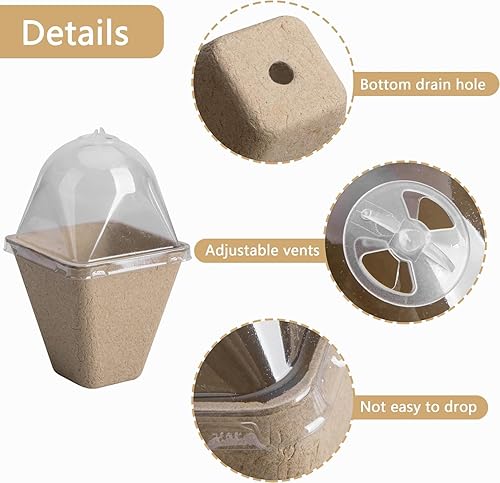 Miniatura 3 de PURPLE STAR 1N 20 macetas de inicio de siembra para plantar, macetas cuadradas biodegradables de 2.3 pulgadas con cúpula de humedad, macetas de
