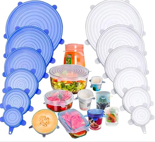 Tapas de silicona para almacenamiento de alimentos, tapas elásticas de silicona 100% de grado alimenticio, 6 tamaños diferentes, aptas para