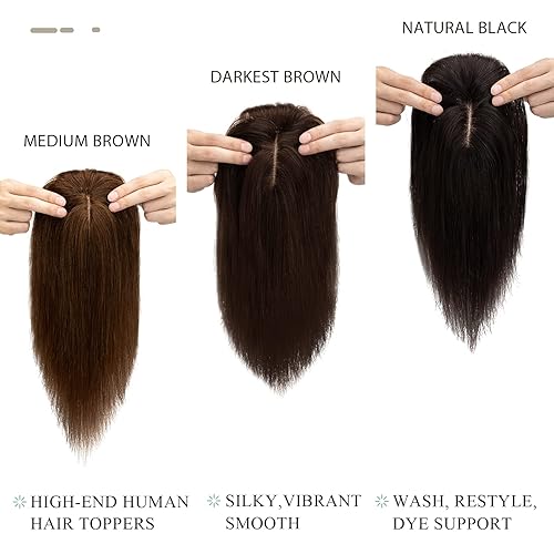 Miniatura 2 de Hairro Extensiones de cabello humano con flequillo, extensiones de cabello virgen Remy con clip para mujer, base de seda de 2.8 x 5.1 pulgadas para