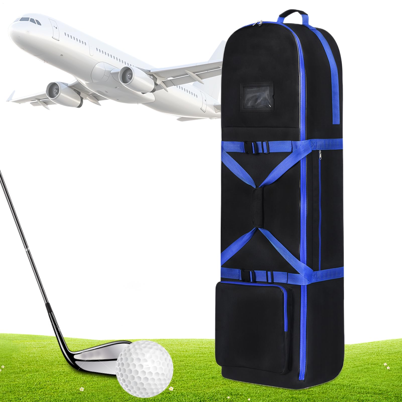 Torba golfowa, torba golfowa, wodoodporna, nylonowa, zwijane kółka, lekka, duża pojemność, kompaktowe zamknięcie, do sportów na świeżym powietrzu, 51,18 x 14,57 x 9,84 cala, czarna, Bl