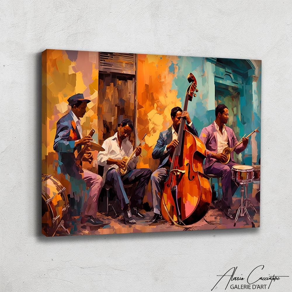 Cuadro musical Jazz – Lienzo de pared musical – Decoración para dormitorio adulto Cocooning mural – Mural – Deco mural de música – Cuadro Jazzmann – Idee regalo para mujer decoración (120 x 80 cm)