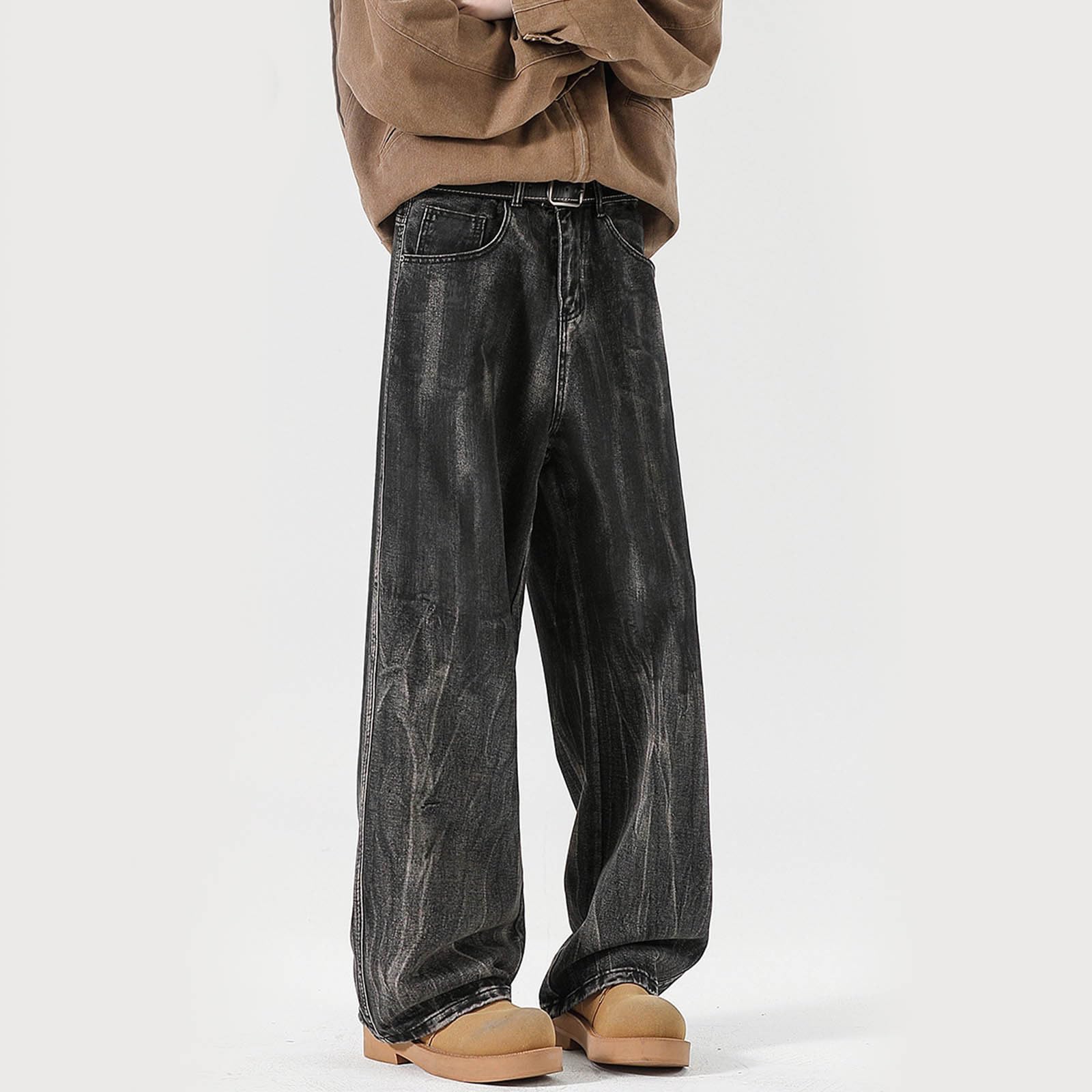 Pantaloni Baggy Uomo Jeans Zampa Fit Balloon Slim Invernali Flare Moto Jins Loose Y2K Bootcut Larghi Cargo Strappati Elefante