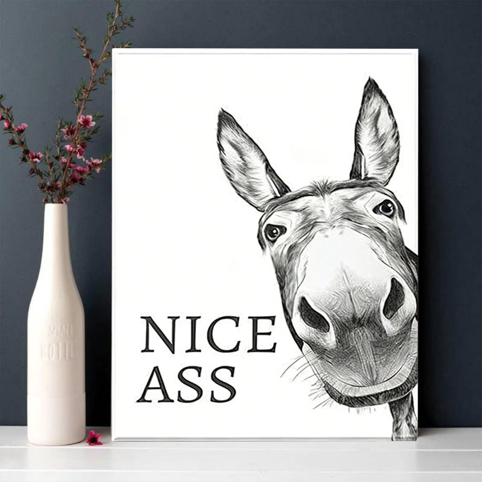 UUDEZO Zabawne obrazy osłów – humorystyczny plakat ze zwierzętami na płótnie do salonu, sypialni, korytarza, domu wiejskiego (60 x 90 cm, w zestawie z ramą wewnętrzną)