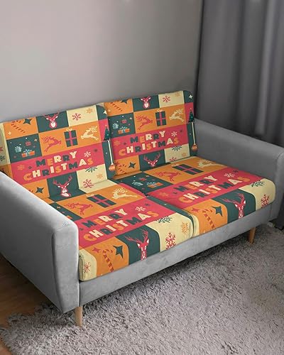 Miniatura 3 de Fundas de cojín para sofá de Navidad, funda elástica para sofá con parte inferior elástica, color naranja, verde azulado, rojo, a cuadros, árbol de