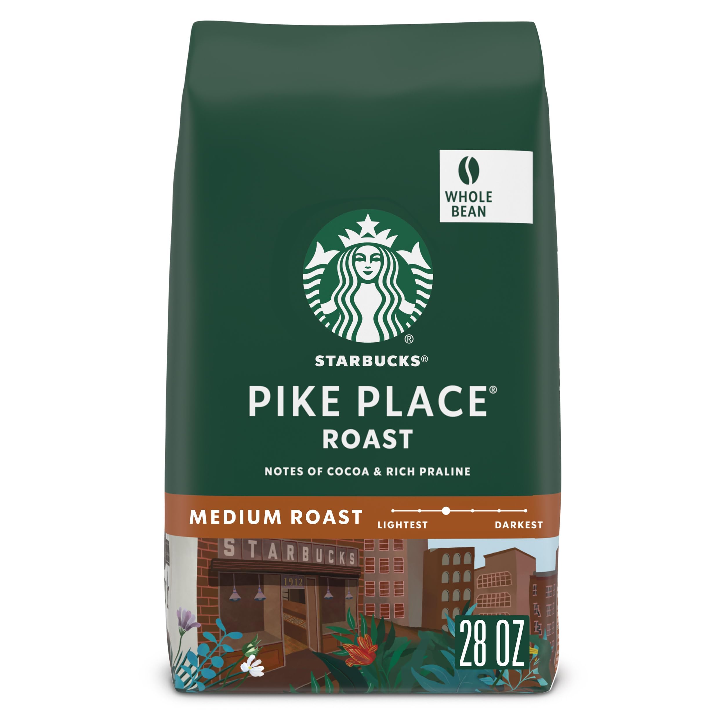 Starbucks Whole Coffee Beans, Medium Roast Hot or Iced Coffee, Pike Place Roast, 28 oz ​