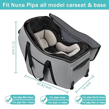 SCTEL Car Seat Travel Bag Fit All Nuna Pipa Car Seat and Base, with Wheels
