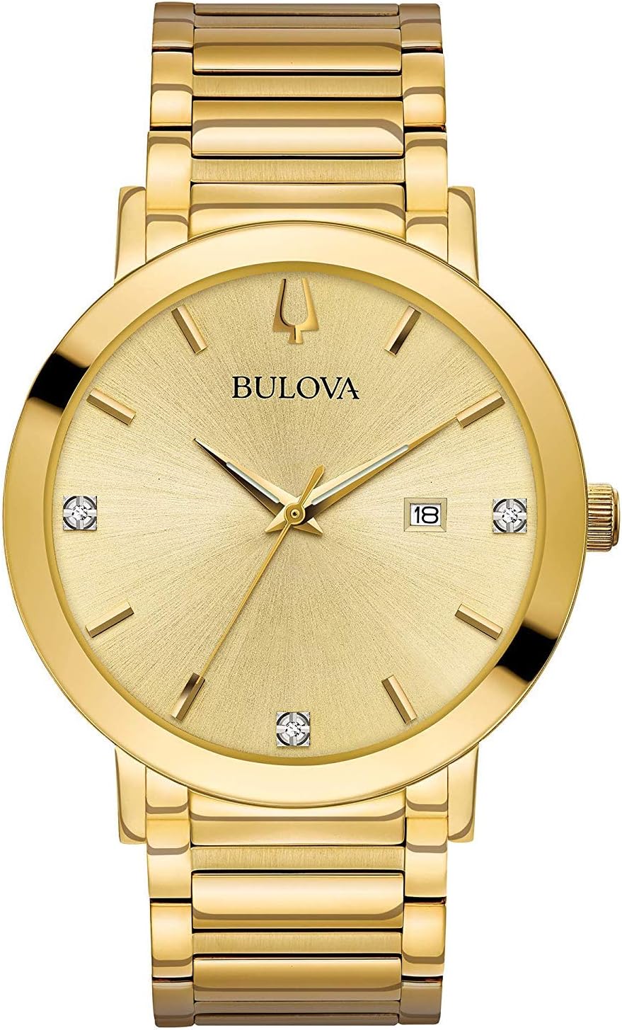 Men's 3-Hand Quartz Watch with Diamond Dial and Edge to Edge Crystal