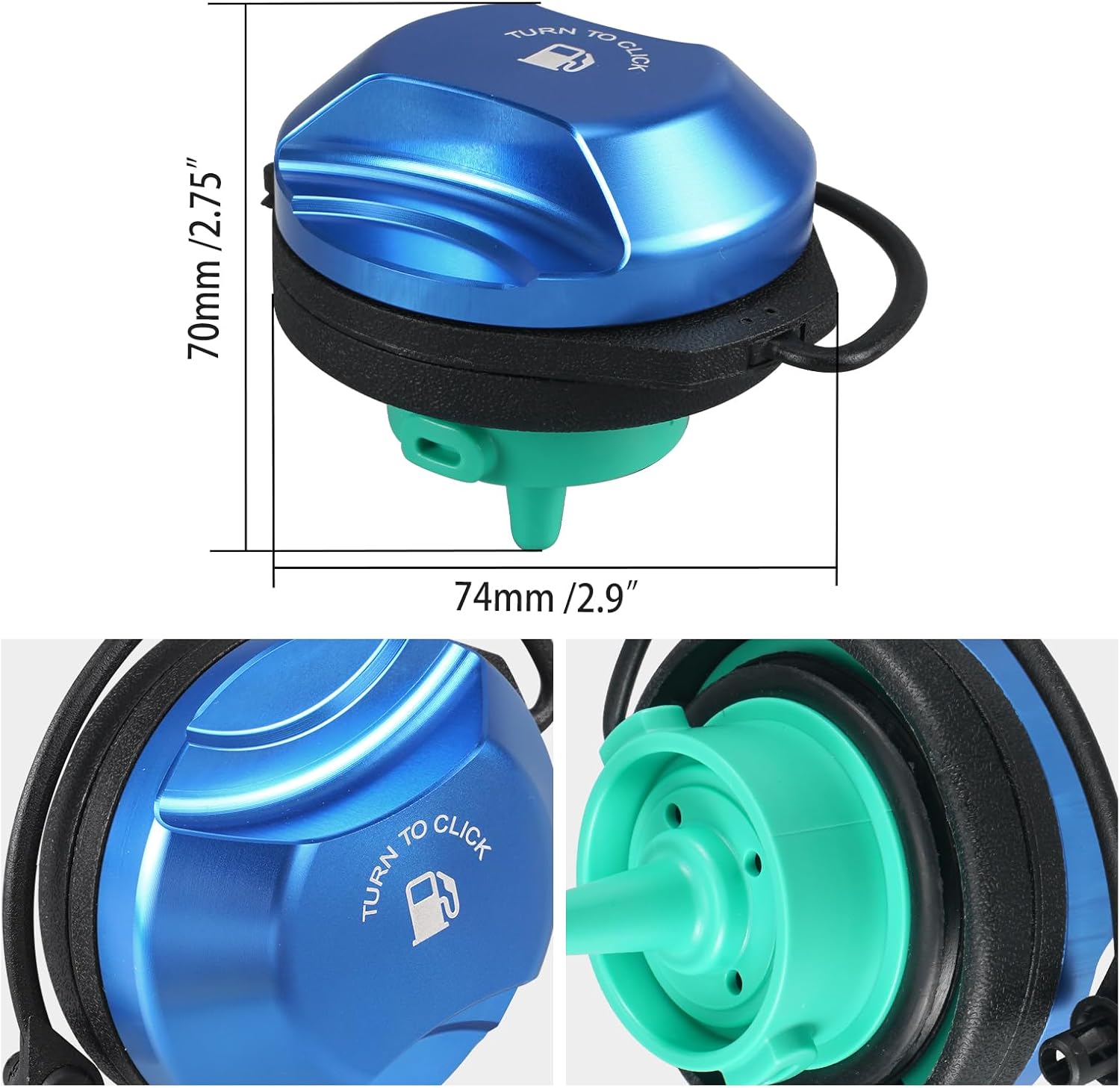 Bevinsee Gas Cap Fuel Cap Compatible with A3 A4 A5 Compatible with VW Golf MK7 Mk7.5 MK8 GTI 5C0201550T,5Q0201550L,5Q0-201-550-L R Twist Type Aluminum Blue