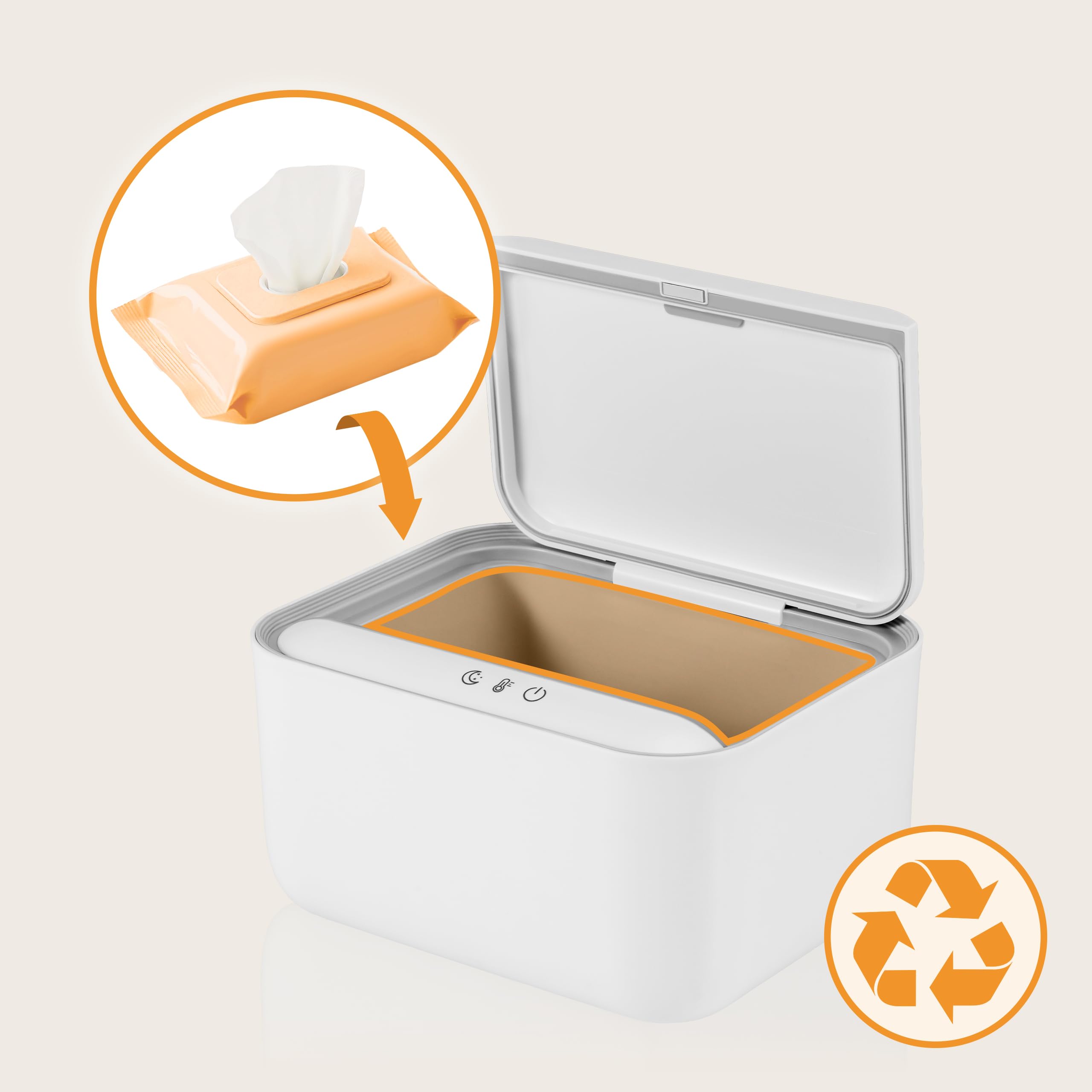 Lionelo BABYBLISS Appareil chauffant pour lingettes humides et petites serviettes 20 W pour bébé, veilleuse intégrée, 3 niveaux de chauffage, panneau tactile, garde les lingettes humides
