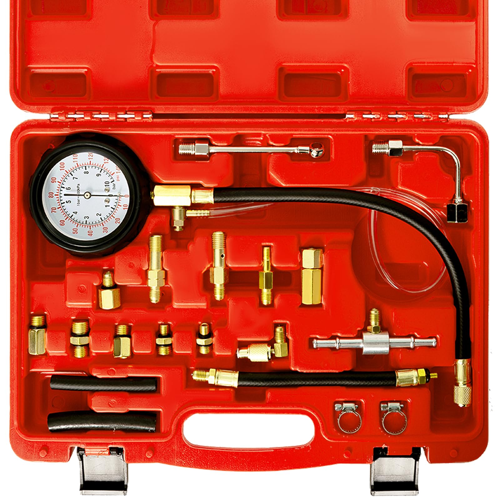 Punmew Fuel Pressure Tester Kit 0-140 PSI Fuel Injector Injection Pump Pressure Tester Gauge for Gasoline Cars