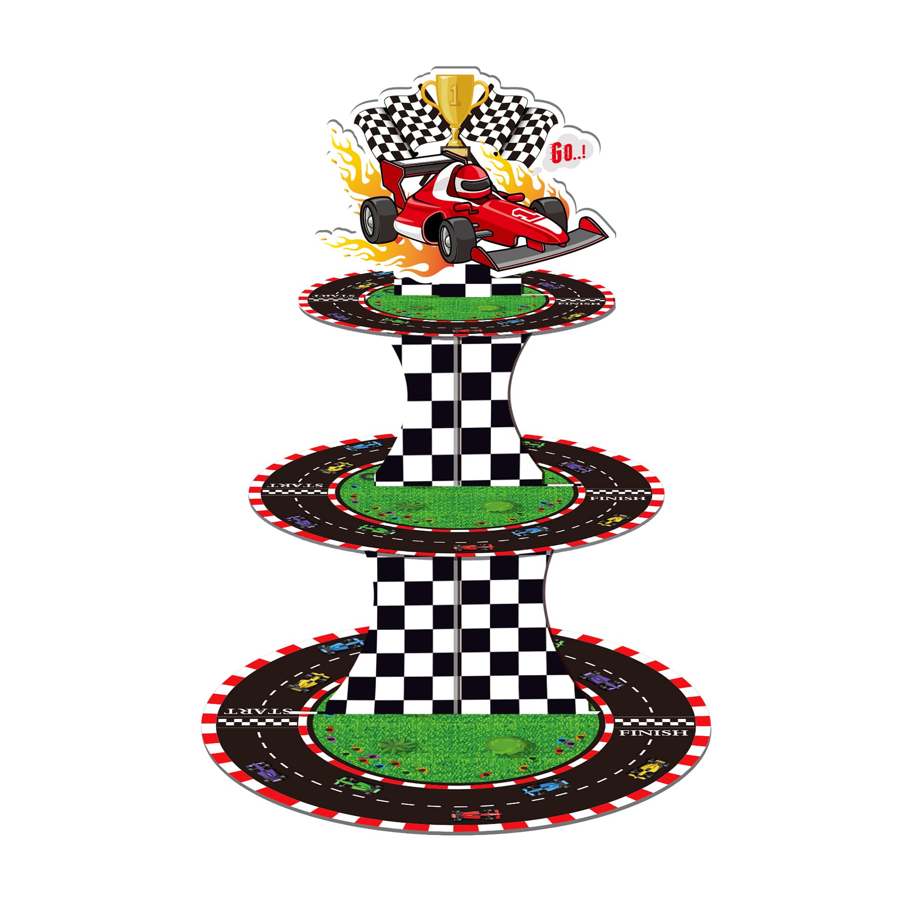 Wasise Race Car Cupcake Stand - 3-Tier Car Cupcake Tower, Race Car Birthday Decorations, Cars Theme Cardboard Dessert Stand for Bridal Shower Party Supplies Decoration