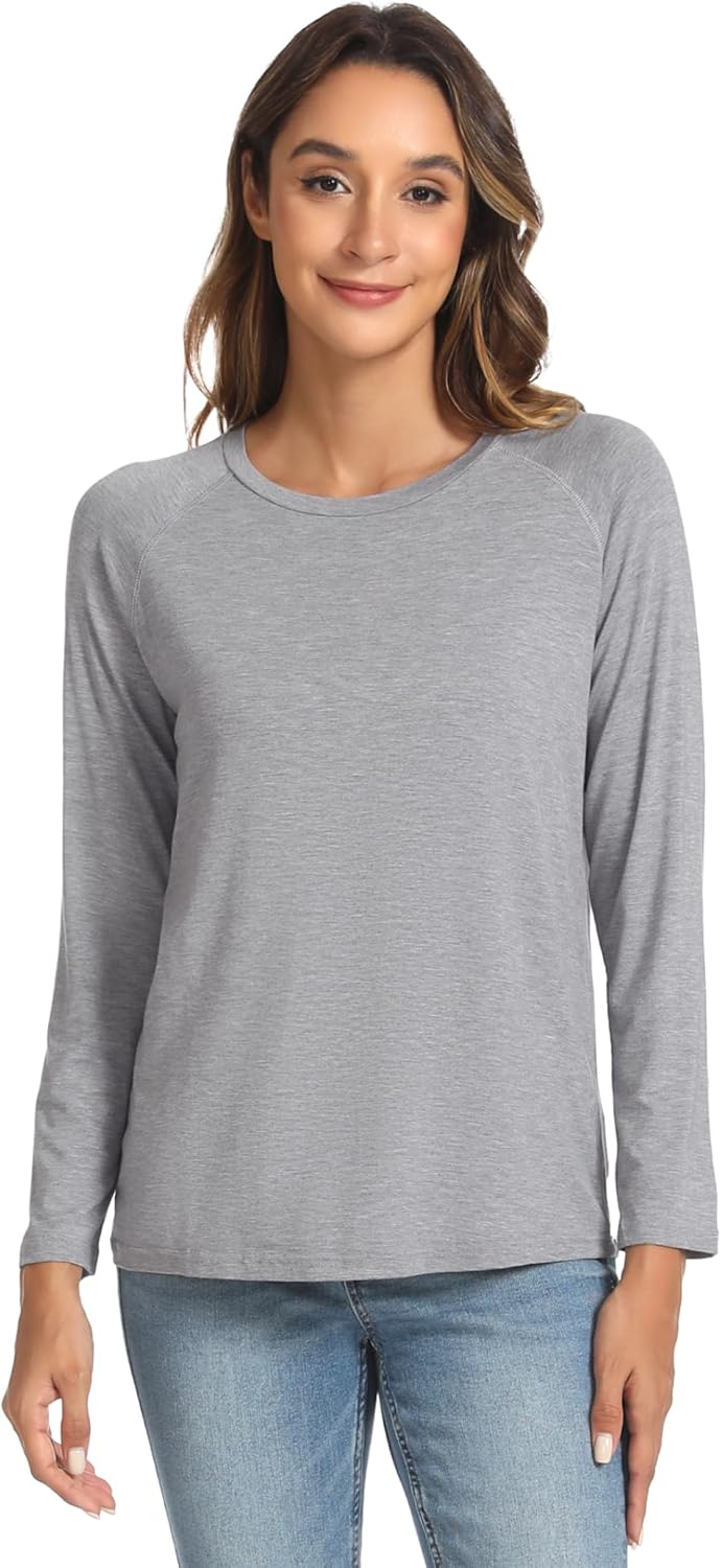 GYS Bamboo Viscose Pajama Tops for Women Long Sleeve Tees Crew Neck Sleep Shirt - Image 4