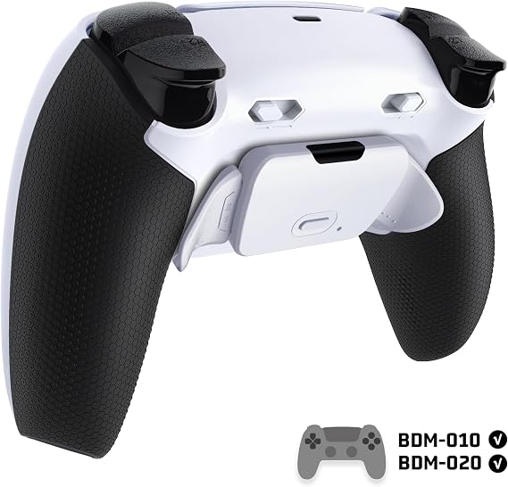 eXtremeRate RISE Plus MAX Back Paddles Kit with Clicky Trigger Stops & Rubberized Grip for PS5 Controller BDM-010 020, White Remappable Back Buttons Kit for PS5 Controller - White Black -NO Controller