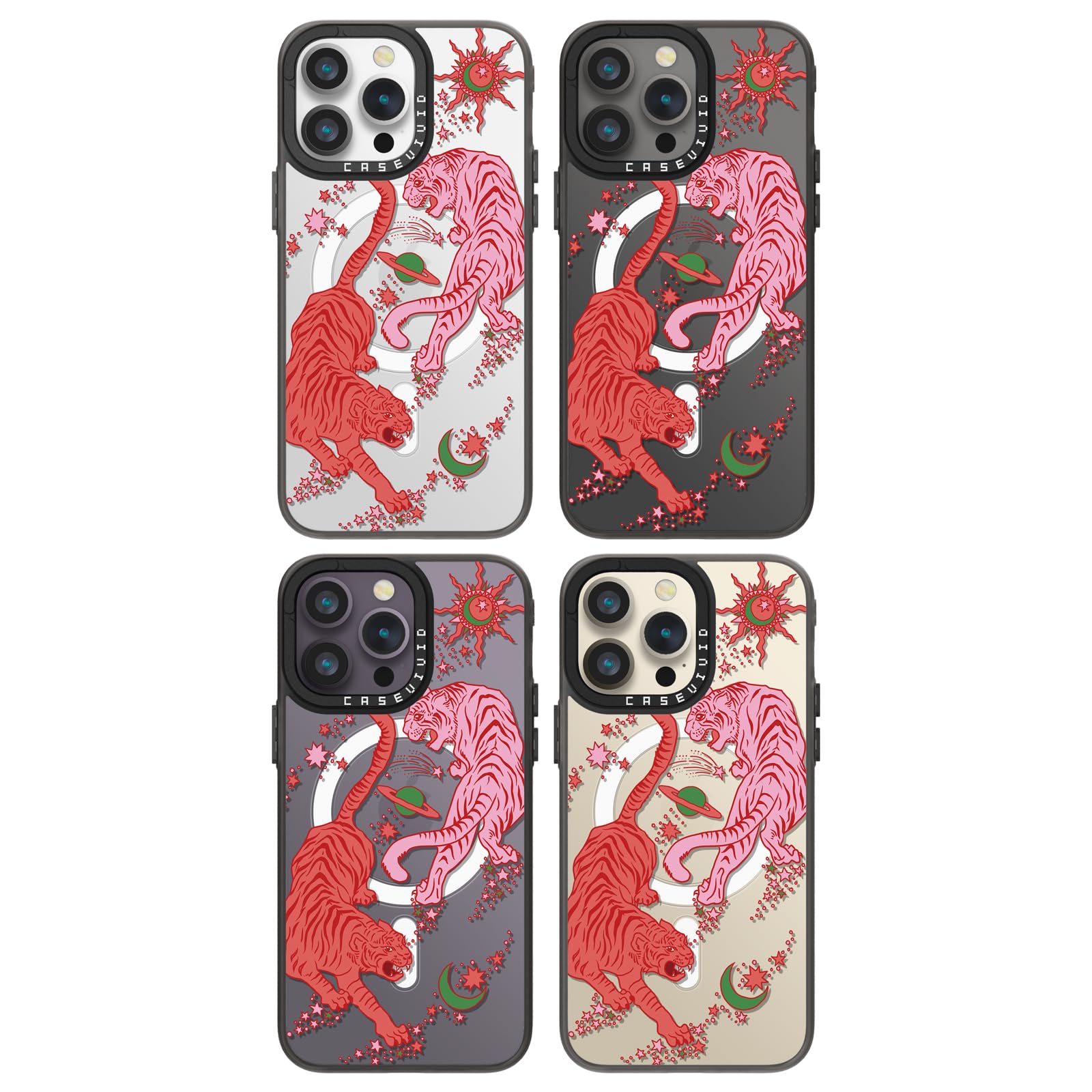 Funda magnética para iPhone 14 Pro Max Magsafe bonita estética, funda de teléfono de carga inalámbrica negra con correa para la muñeca, diseño de estampado de tigre femenino para mujer y
