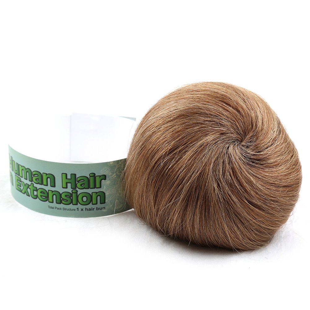 Bella Hair 100% Human Hair Bun Extension Donut Chignon Hairpieces for Both Women and Men Instant Up-Do Fake Bun Scrunchies (#8 Brown/Light Chestnut