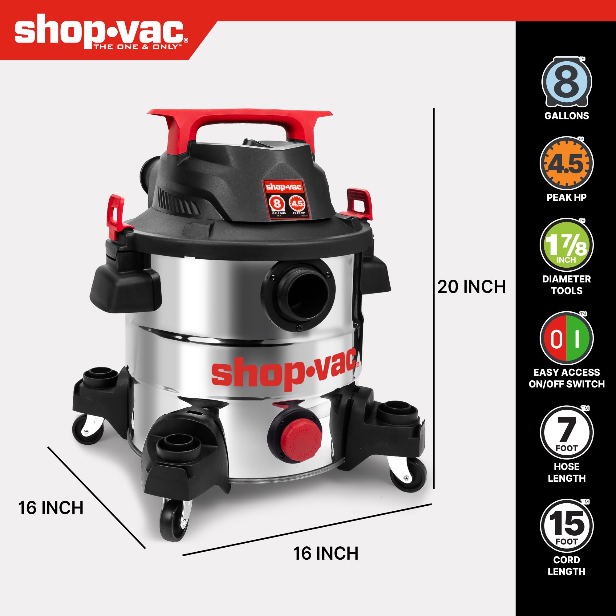 Shop-Vac 8 Gallon Wet/Dry Vacuum - Stainless Steel -3