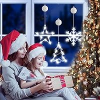 Vista 8 de Paquete de 3 luces de Navidad para ventana con temporizador, funciona con pilas, árbol de copo de nieve iluminado blanco con forma de estrella LED