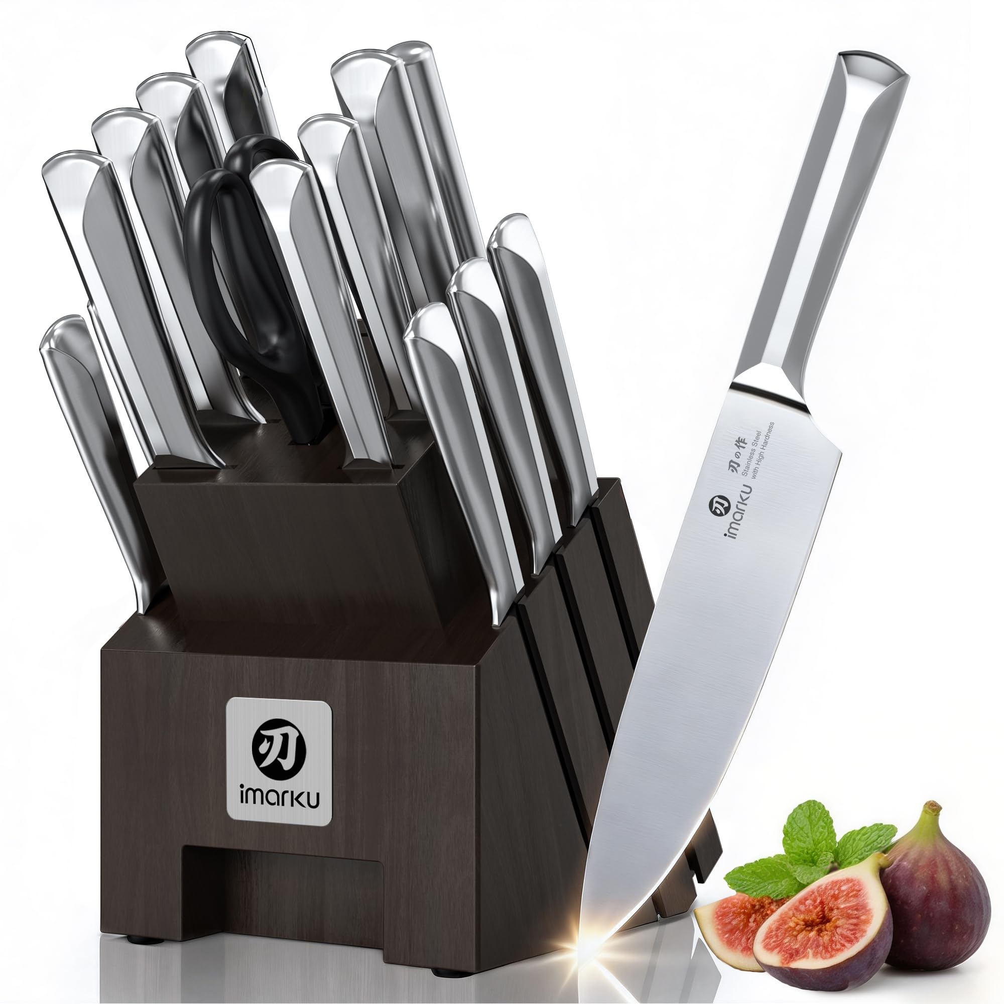 imarku Knife Set, 16 PCS High Carbon Japanese Stainless Steel Knife Sets for Kitchen with Block, Ultra Sharp Kitchen Knife Set with Sharpener Chef Knife Sets, Dishwasher Safe, Best Gifts - 60% off