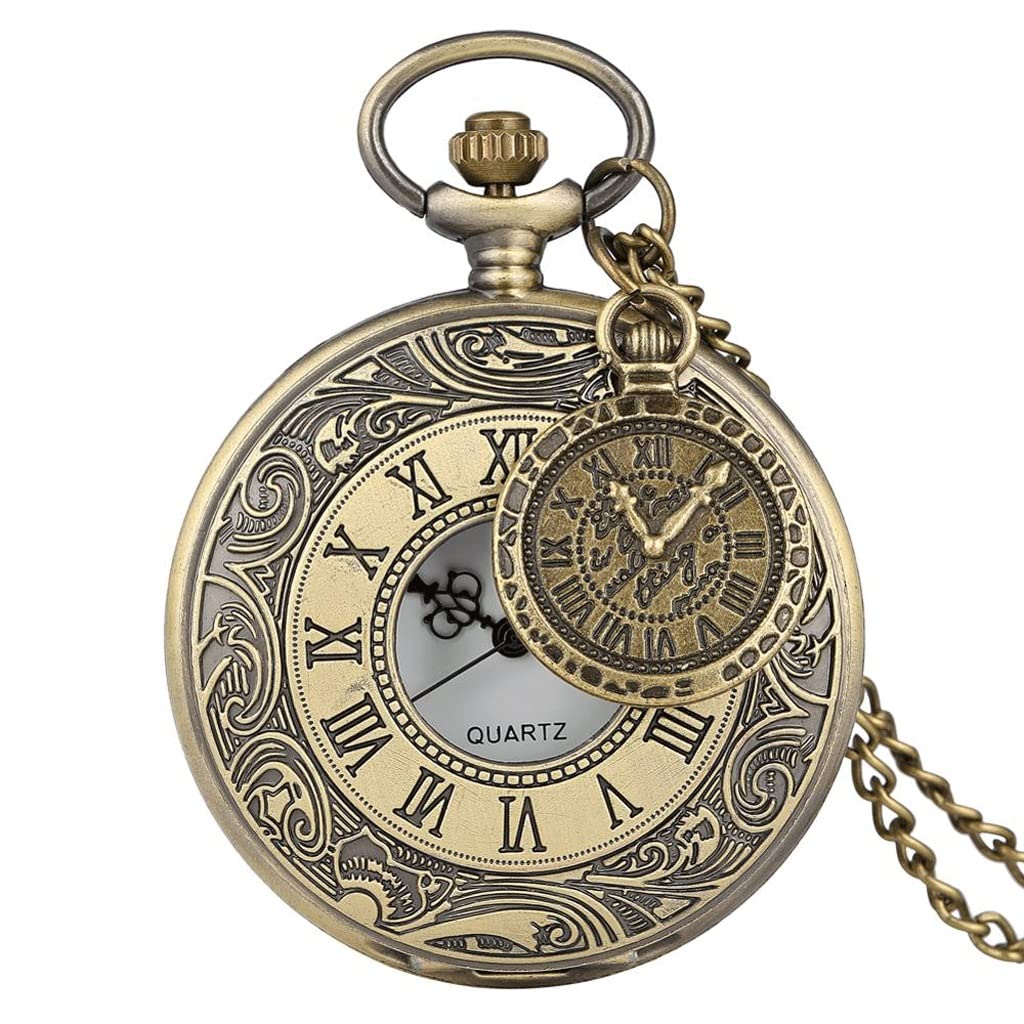Vintage Uhr, Vintage antike Kupfer Steampunk Bronze Hohl Gear Quarz Halskette Anhänger Uhrenkette Herren Damen mit Zubehör Uhr (Farbe: A Größe: Einheitsgröße Größe)