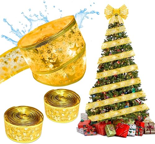 Tira de luces de cinta de Navidad cadena de luces doradas de 328 pies 2 x 164 pies 100 LED alimentados por pilas lazos de cinta para árbol de