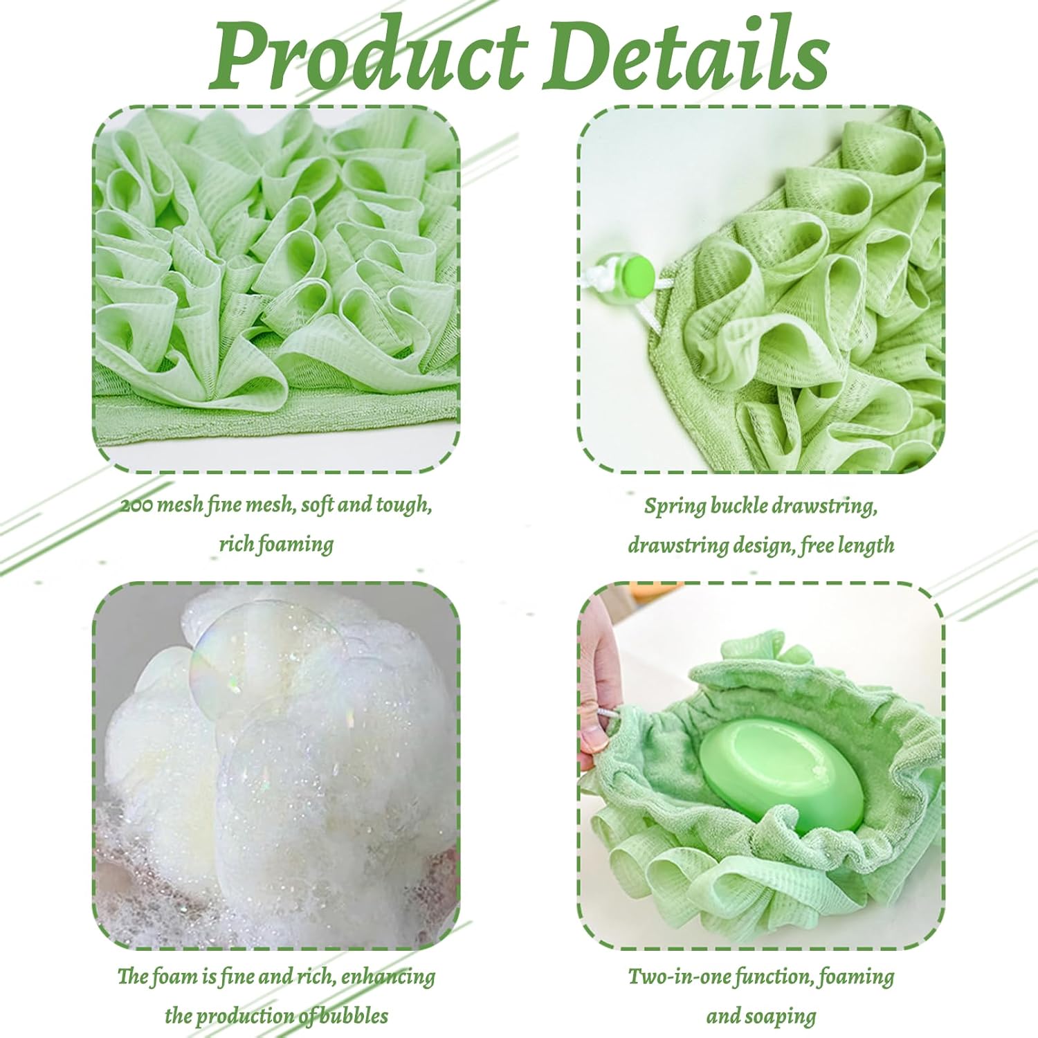 2pcs Loofah Cloth for Bar Soap,2-in-1 Shower Washcloth Loofah Washcloth Pink and Green, Bar Soap Pouch for Cleansing and Smooth Skin - Image 3