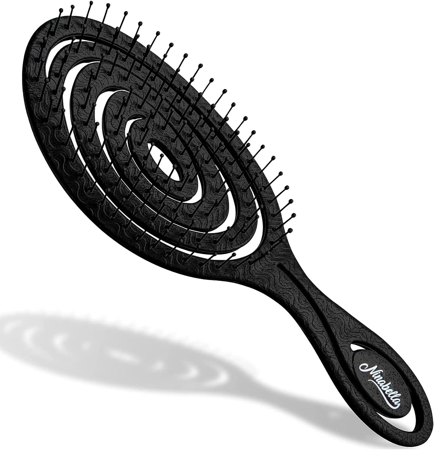 Ninabella Detangling Hair Brush for Women & Men - Does not Pull, Removes Tangles, Brushes for Straight, Curly & Wet Hair - Detangle Brush - Unique Spiral Hairbrush, Black