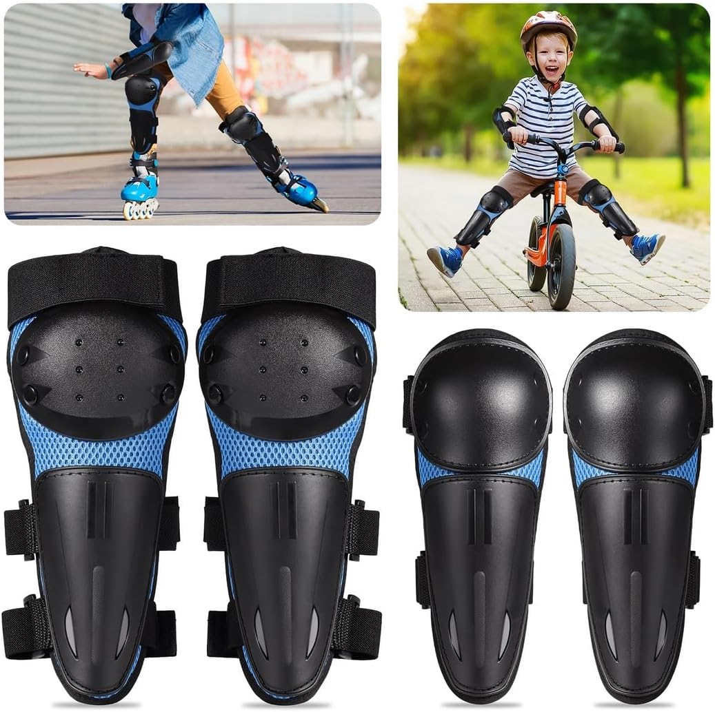Youth Motorcycle and Skating Pads, 4-Pack Elbow, Knee, and Shin Guards for Kids, Adjustable Fit for Snow, Ride, Or Skate Adventures