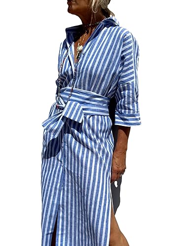 utcoco Womens 2026 Shirt Dress Casual Lapel 3/4 Sleeve Button