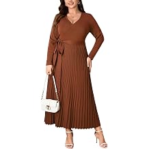 SCOMCHIC Women's Plus Size Fall Sweater Long Sleeve Pleated Maxi Dress