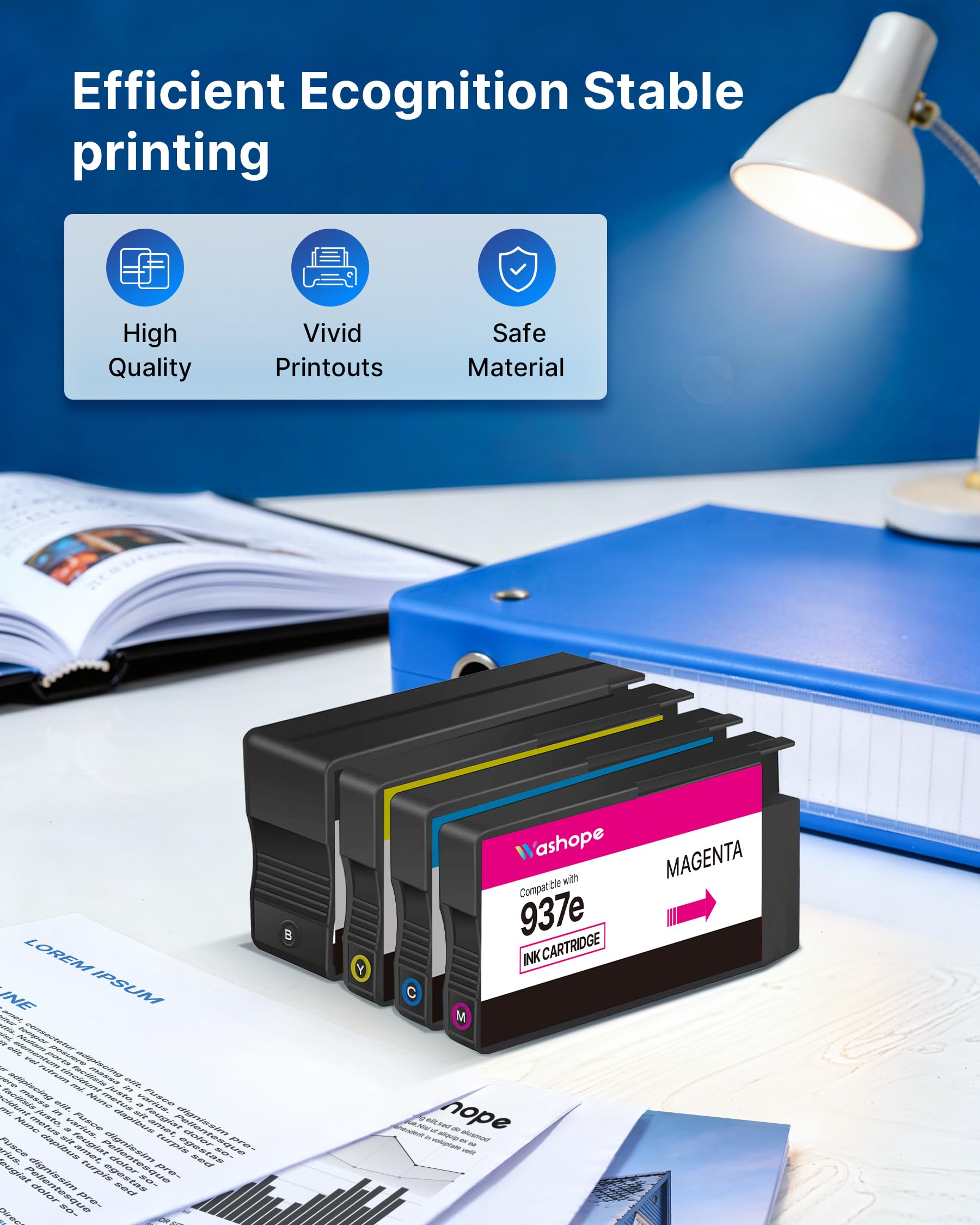 Washope 937XL 937e 9730e 9120e pour HP 937 Pack de 4 Cartouche pour HP 937