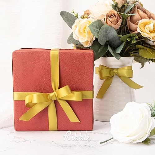 Miniatura 492 de Ribbli - Cinta de satén roja de doble cara, 1 pulgada x 25 yardas, uso para ramo de lazos, envoltura de regalo de Navidad, arreglo floral Rojo