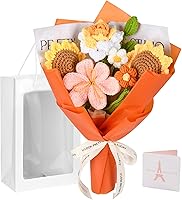 Gouraml Handmade Crochet Flower Bouquet - Orange Sunflowers Tulips Roses, Everlasting Gifts for Her, Weddings Birthdays Moms Home Decor