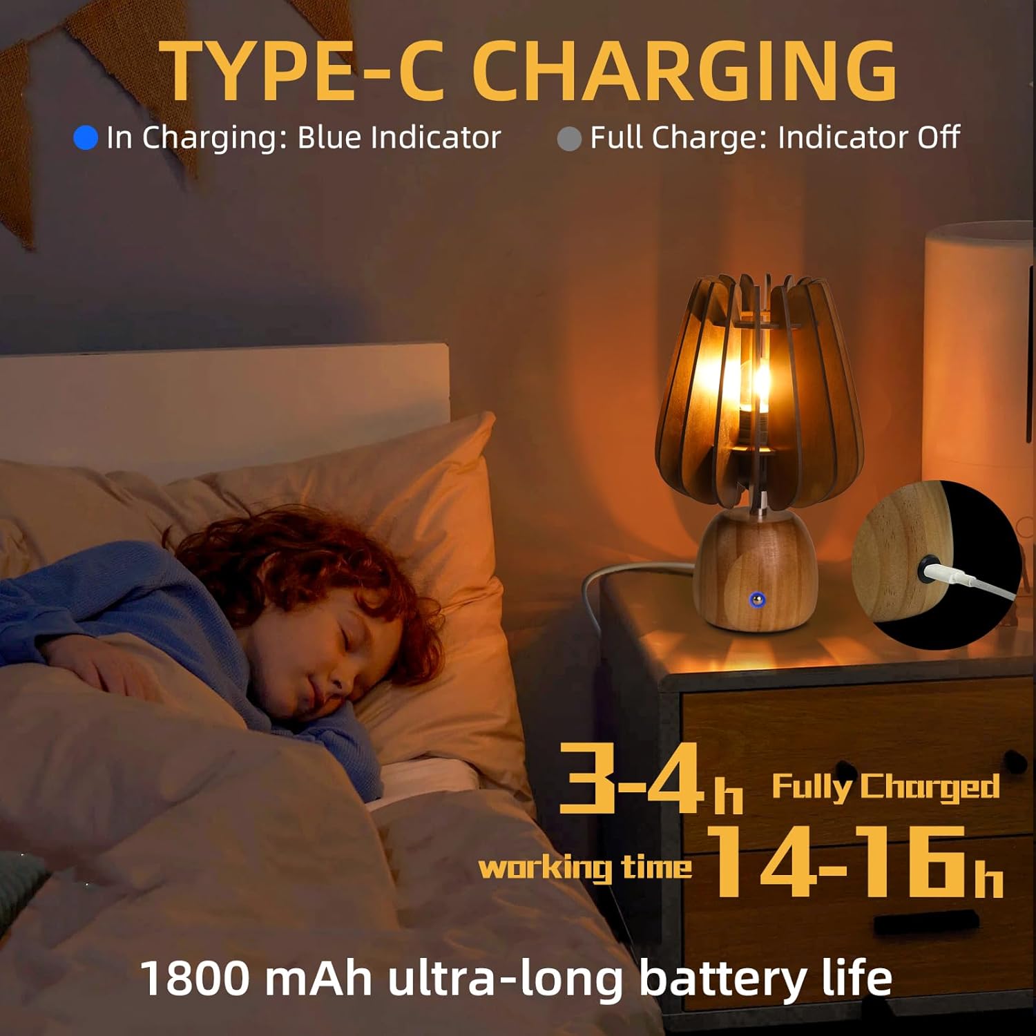 Rechargeable Table Lamp Cordless, Wooden Battery Operated Lamp with Touch Dimmer Switch - 1800mAh Mushroom Touch Lamp Wireless, Table Lamp for Bedroom/Livingroom/Bathroom/Kitchen/Corner/Entryway