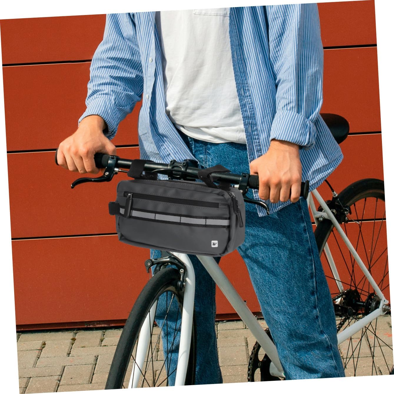 Bike Handlebar Bag 3l Multifunctional Front Frame Storage Crossbody Bag with Phone Holder for Cycling Outdoor Commuting Gray