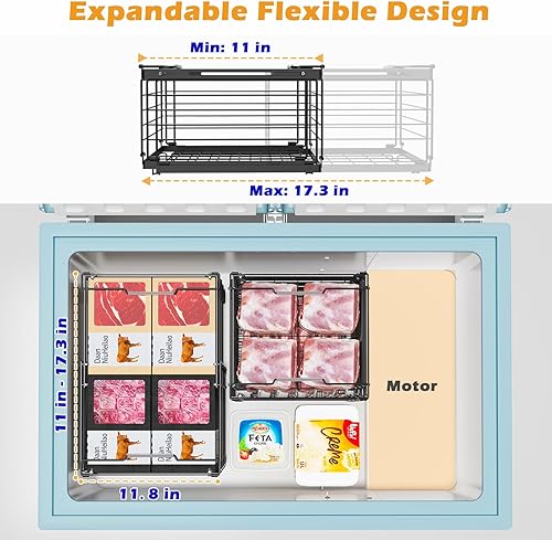 Miniatura 3 de NADAMOO Contenedores organizadores de congelador, 2 paquetes grandes y apilables con asa, cestas de almacenamiento ajustables de metal para