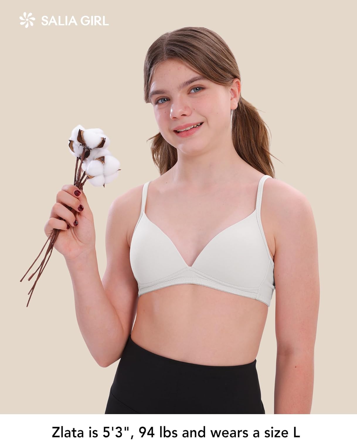 SALIA GIRL Soft Cotton Teen Bras with Pull-On Design, Lightly Padding Girls Training Bra 10-16 with Stable Support, Wireless - Image 3